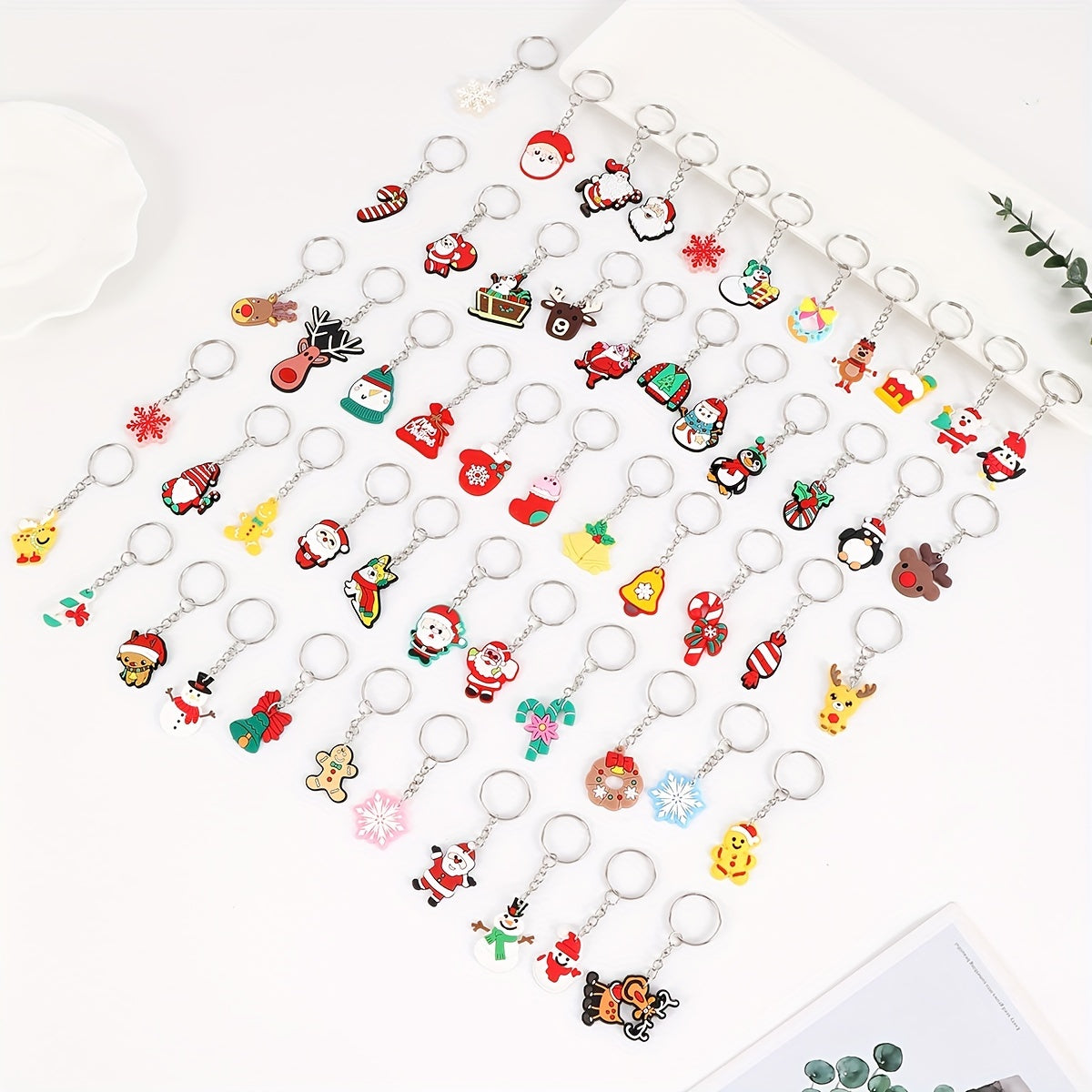 Top Pick: Set of 30 Cartoon Christmas Keychains with Various Designs, PVC Material, Round Clasp - Perfect for Party Favors and Back-to-School Gifts, Assorted Styles, Great for Christmas Parties