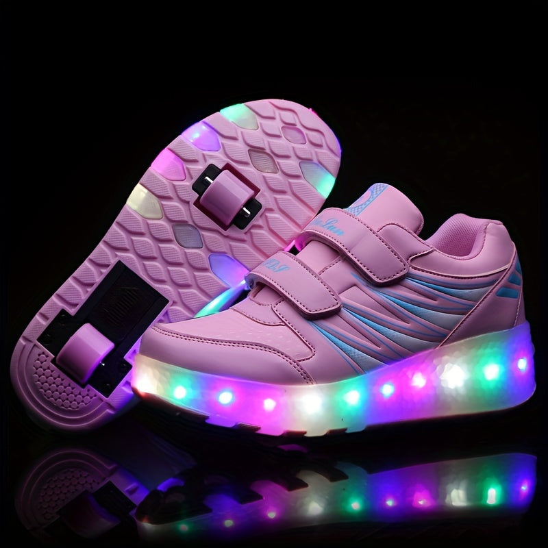 Trendy, breathable roller shoes with LED lights for kids, perfect for outdoor sports and skating.