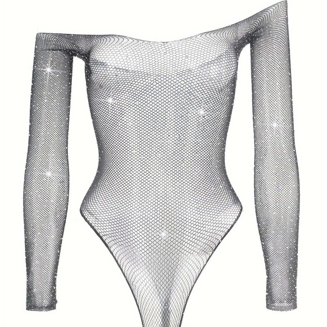 Rhinestone bodysuit for women without lingerie or underpants, featuring a stylish charm design.