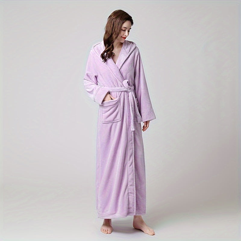 Coral Fleece Bathrobe with Long Sleeves, Couple Style, Hooded for Autumn and Winter