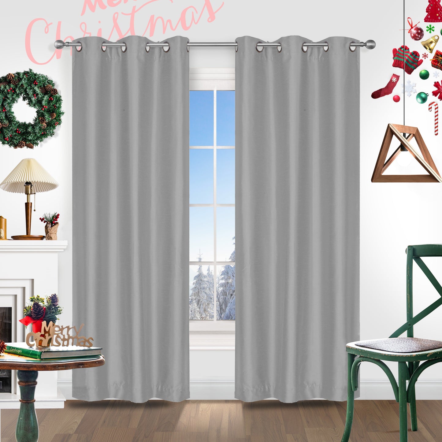 Add a festive touch to your space with 2 pieces of red Christmas curtains. These curtains are made of faux silk with a grommet top design, providing both style and functionality. Perfect for living rooms, bedrooms, offices, kitchens, and studies, these