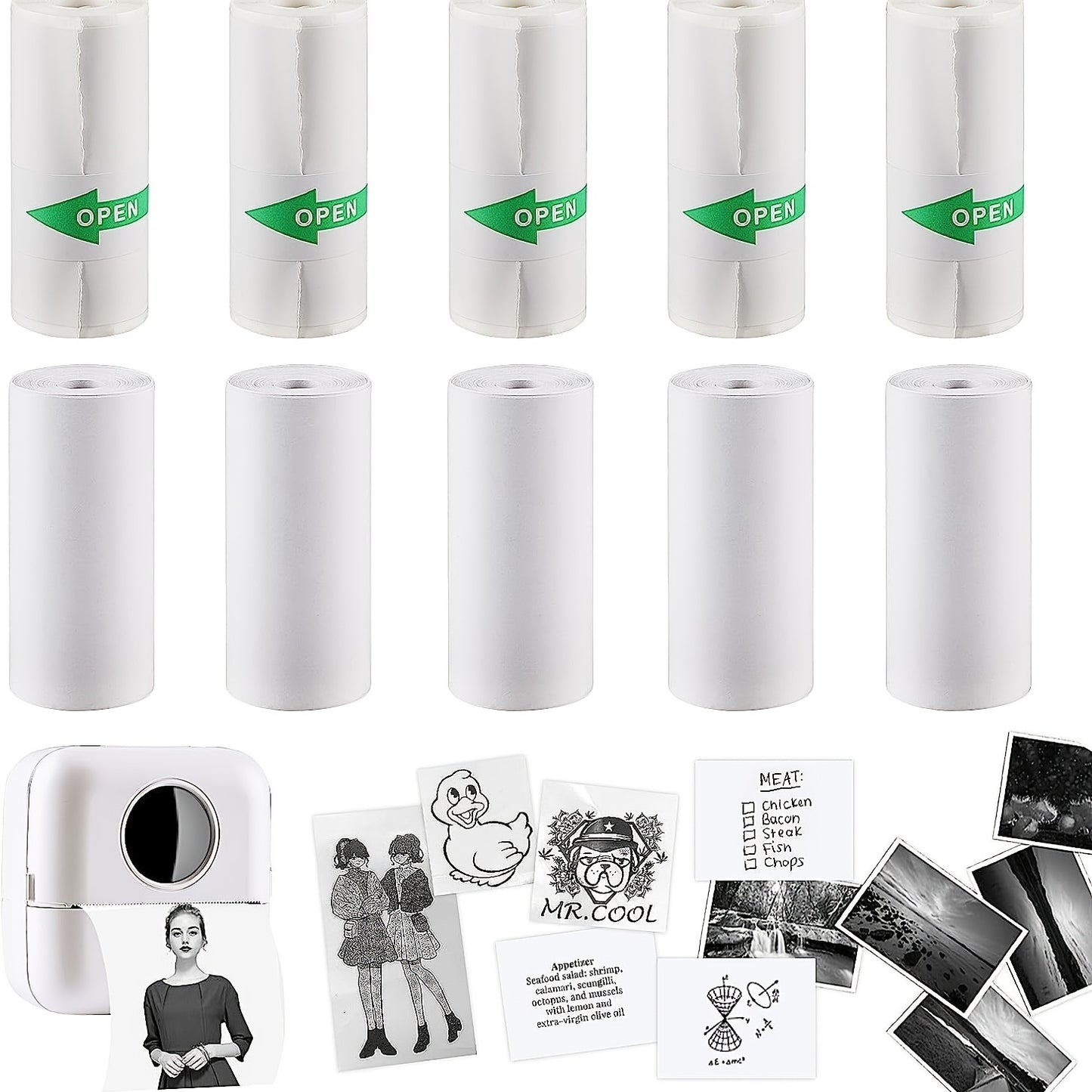 5rolls Mini-pocket Printer for printing text and pictures on 57*30mm self-adhesive color thermal paper.