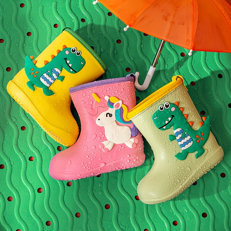 Fun Kids Rain Boots - Slip-Resistant Ankle Shoes with Dinosaur & Unicorn Designs, Perfect Year-Round