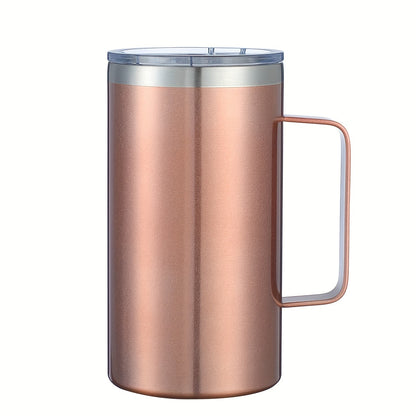 Stainless steel coffee mug, 24oz, vacuum insulated with lid and handle, ideal for all seasons, makes a great gift.