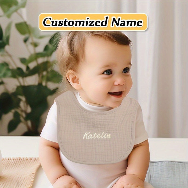 Set of four custom bibs with personalized names - made of soft, breathable, and highly absorbent material with adjustable snap closure. Perfect for newborns and makes a great gift for Christmas, New Year, or Halloween.