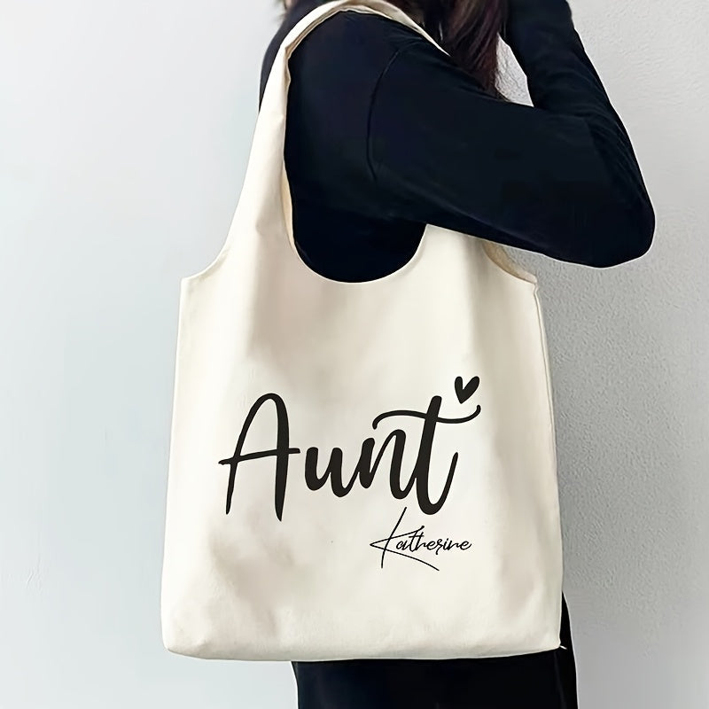 Stylish Aunt-Inspired Canvas Tote Bag - Ideal Present for Aunts from Nieces, Easily Foldable & Machine Washable, in a Crisp White Color