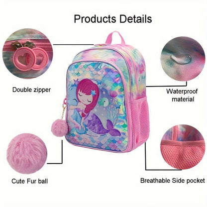 16-inch three-piece set of girls' student bags including a double-shoulder student bag, lunch bag, and pen bag. Fashionable and versatile for travel, school, or camping. One-size-fits-all in pink.