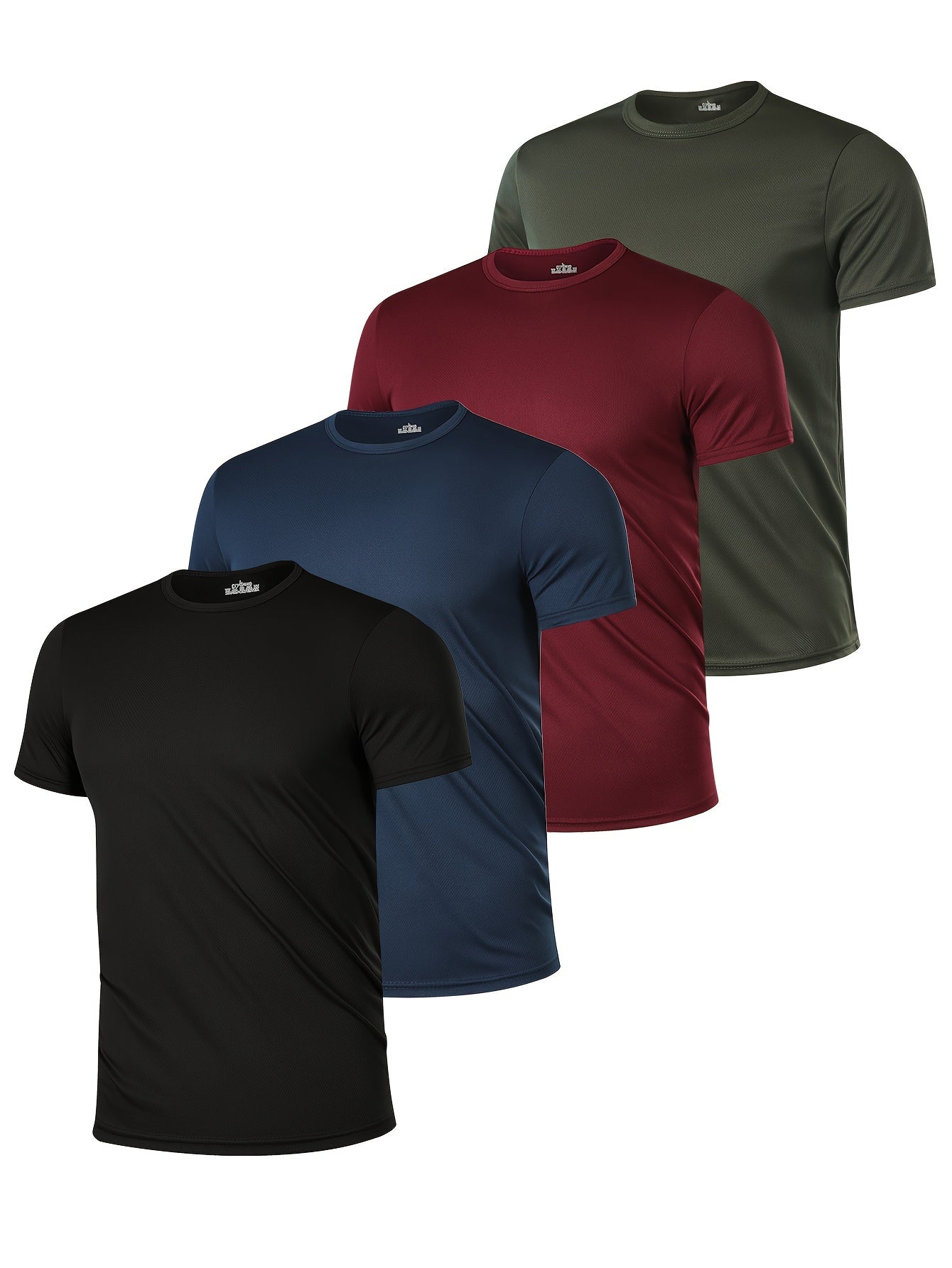 4 men's breathable polyester t-shirts in solid colors - comfortable short sleeve crew neck tops for casual spring/summer wear.