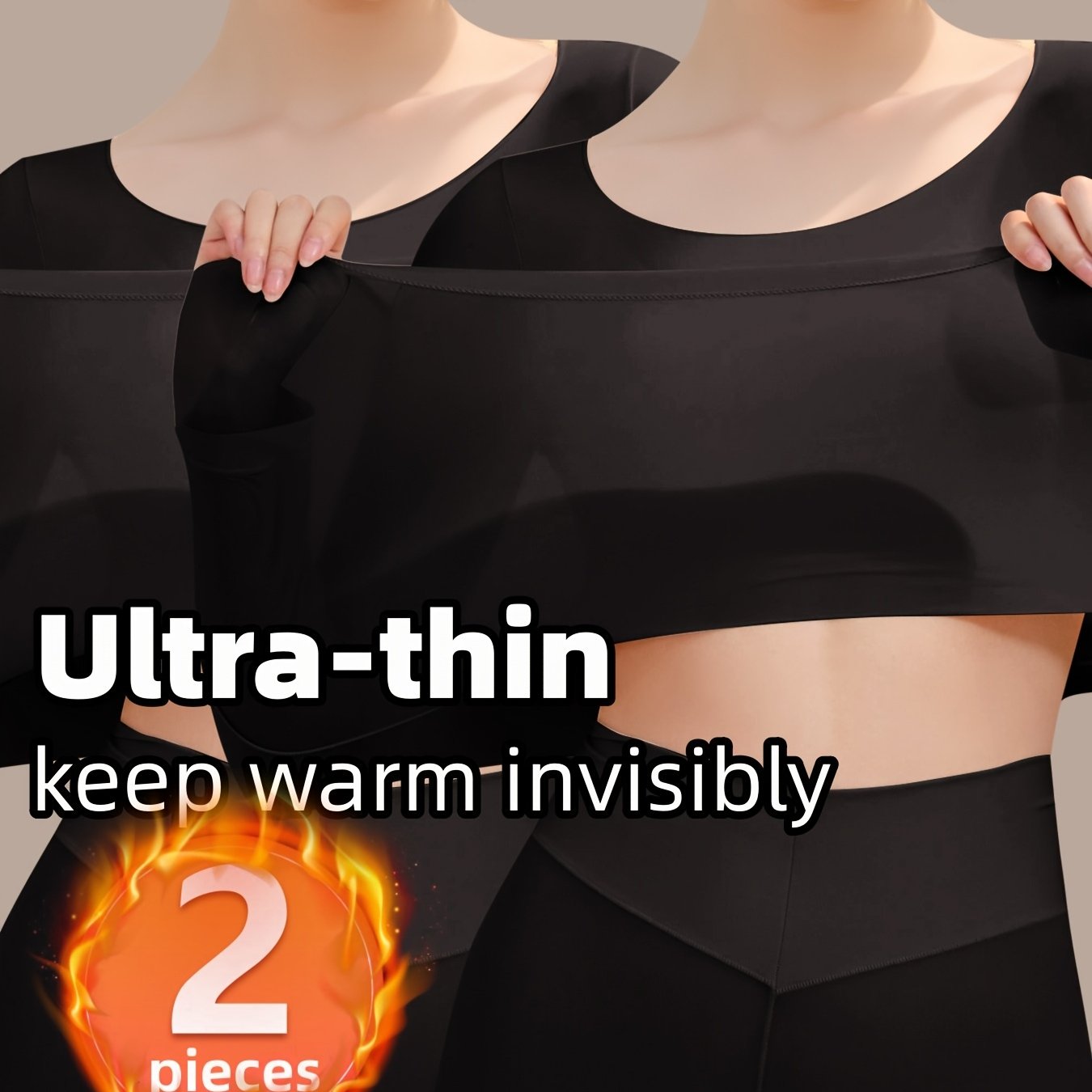 Two high-elastic, ultra-thin long-sleeve base layer tops for women, perfect for staying warm in autumn and winter.