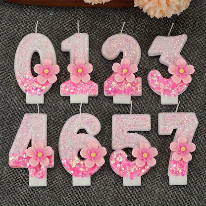 Pink floral number candle for cake decorations and parties.