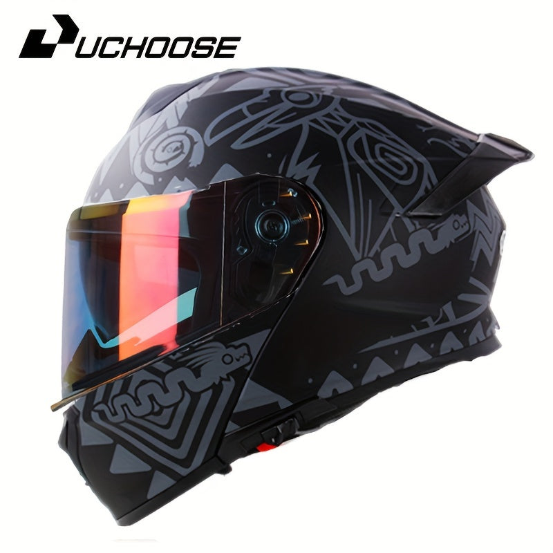 Modern motorcycle helmet with dual visors, detachable face shield, and enhanced safety features in black with red and pink accents. Durable ABS resin construction. Motorcycle safety gear