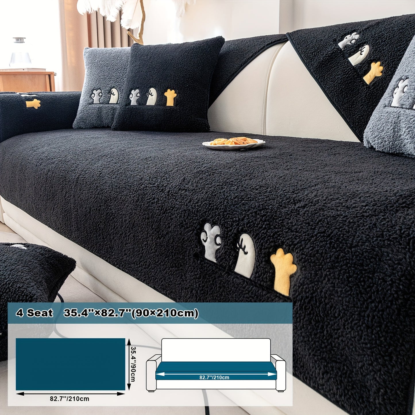 Plush Sherpa sofa slipcover protects furniture from pets, non-slip design for various rooms. Handrail backrest cover pillowcase sold separately.