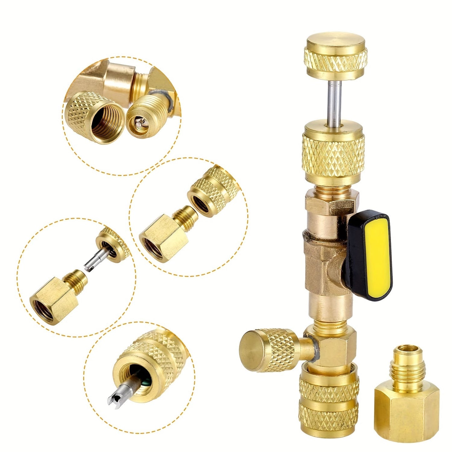 Set of Brass Valve Core Removal Tools with 10 Spare Cores, Dual-Head Design for Easy Installation, Non-Electrical, Anti-Slip Grip, Long-lasting for HVAC, Air Conditioning, and Automotive Care