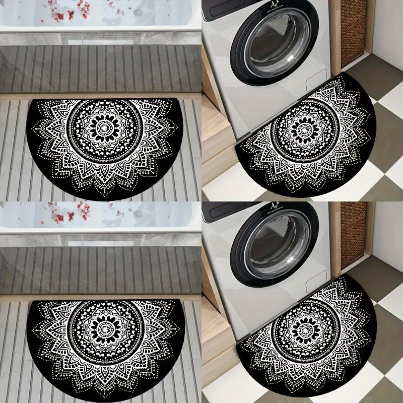 Non-Slip White Circular Lace Pattern Washable Polyester Doormat - Semi-Circle Shape, Elegant Entry Rug for Indoor, Outdoor, Bedroom, Hallway, Patio - Perfect as Photo Prop or Gift - Available in Various Sizes (15x23, 19x31, 23x35, 31x47 inches) - 1 piece