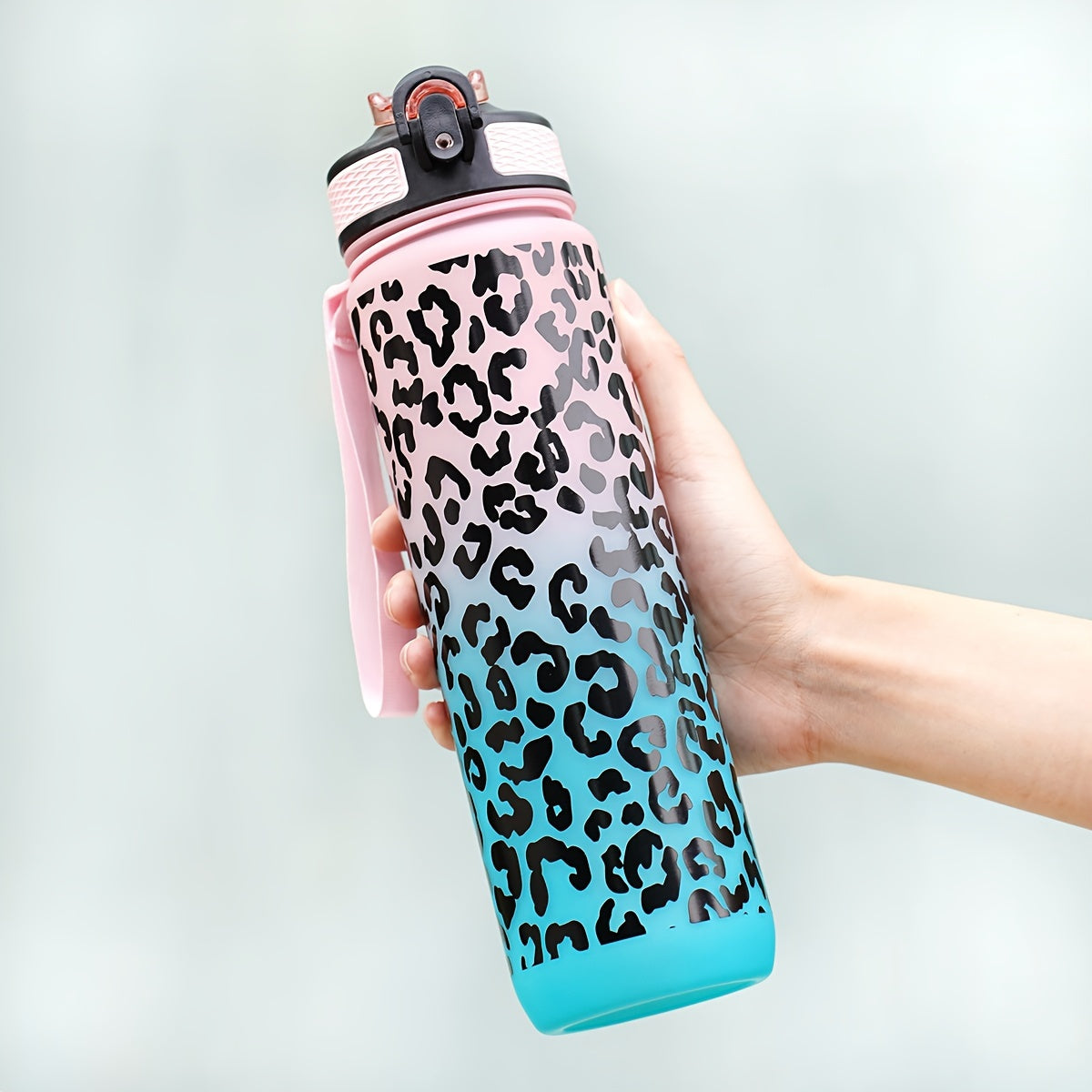 32oz Leopard Print Gradient Straw Cup - BPA-free suv shishasi uy va ochiq sportlar uchun, piyoda sayohat, lagerda qolish, fitnes uchun ideal - ajoyib bayram sovg'asi