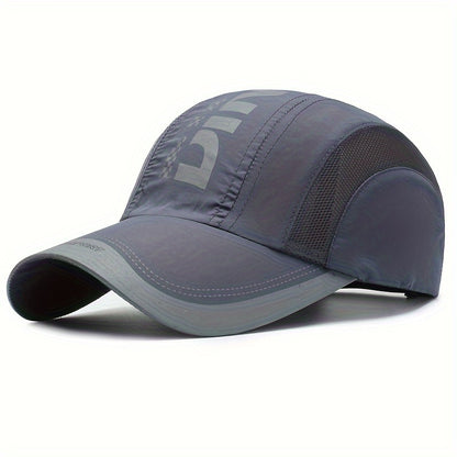 Quick-dry adjustable baseball cap for outdoor sports with UV protection and breathable mesh.