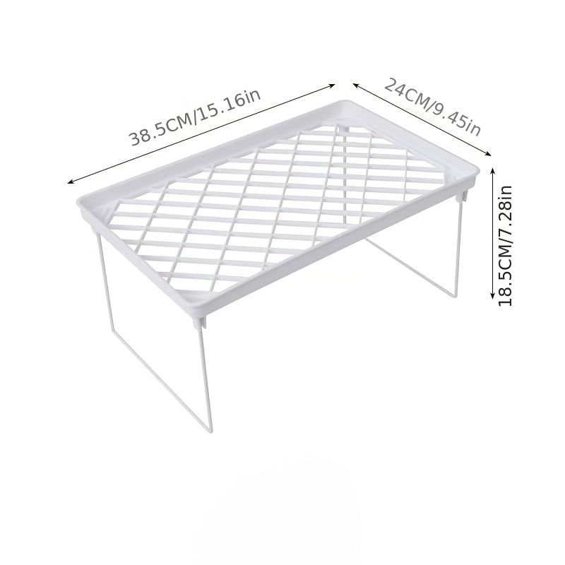 Single-tier iron shelf organizer with partition board for dormitory desktop storage. Made of non-electric plastic material, this tabletop storage cabinet is perfect for organizing your belongings.