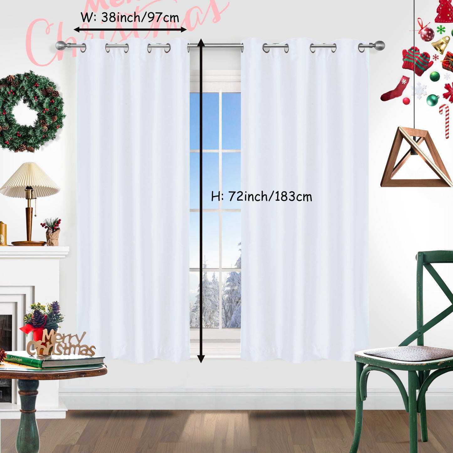 Add a festive touch to your space with 2 pieces of red Christmas curtains. These curtains are made of faux silk with a grommet top design, providing both style and functionality. Perfect for living rooms, bedrooms, offices, kitchens, and studies, these