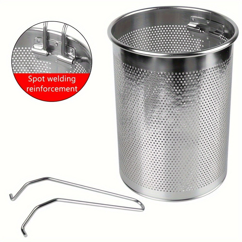 One piece of durable 304 stainless steel cookware, this deep fryer pot comes with a strainer basket and lid, making it perfect for cooking chicken and other fried foods on a gas stovetop. Its foldable handle adds convenience and easy storage.