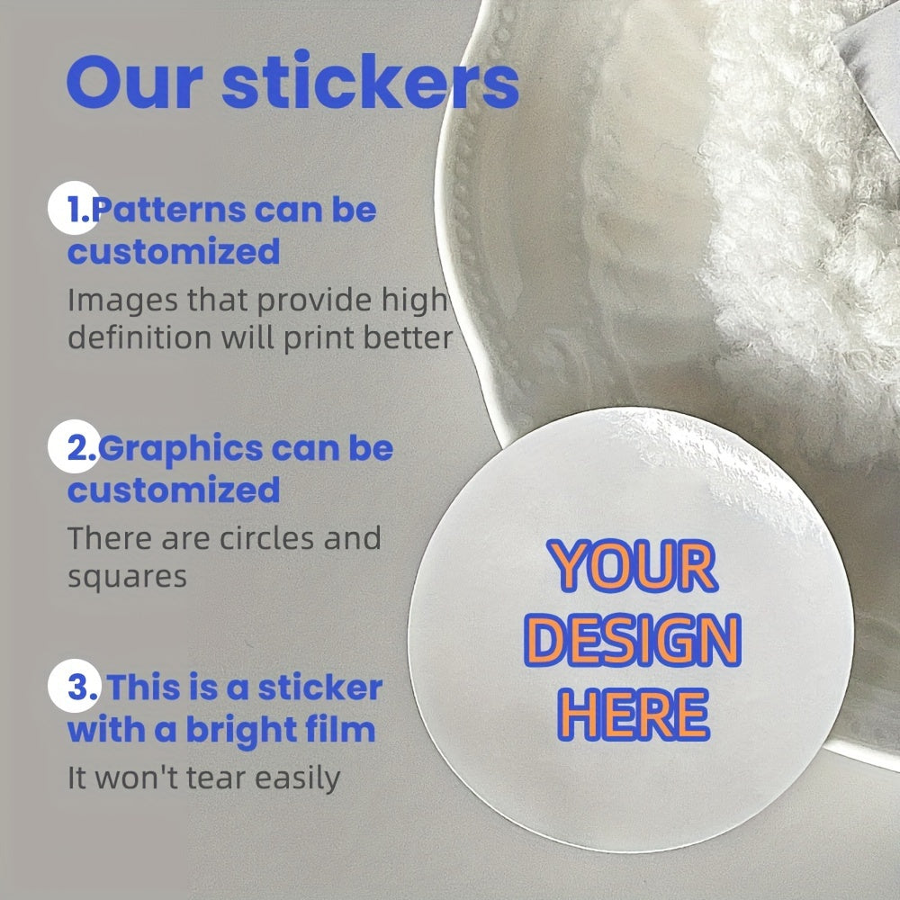 1,000 personalized waterproof adhesive labels with custom logo stickers. These round stickers range from 1.5 to 12.7 cm and feature customizable text and images. Perfect for packaging, wedding favors, office supplies, parties, and events. Each sticker