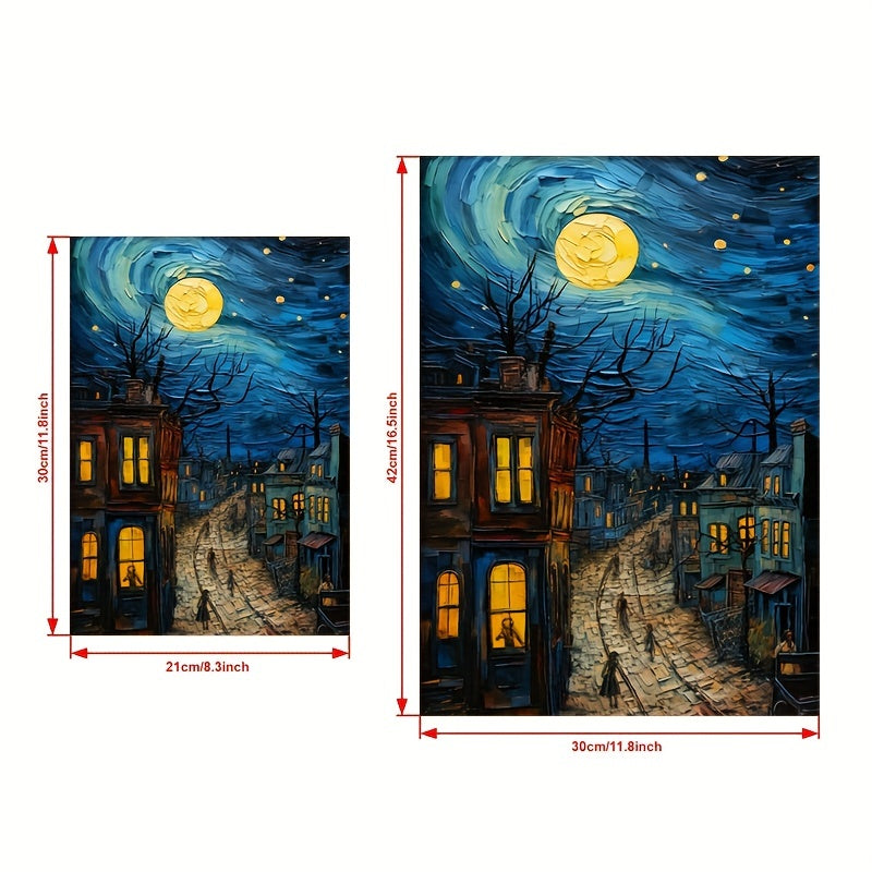 Vincent van Gogh "Starry Night" canvas art print - vibrant oil painting reproduction, unframed wall decor for multiple rooms, vertical orientation.