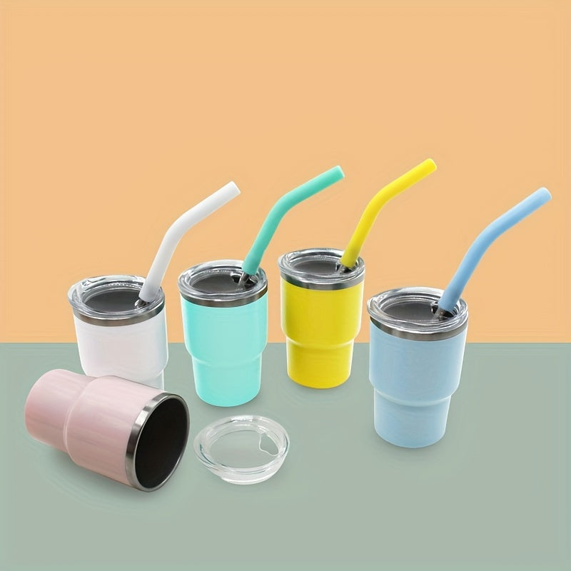 9 stainless steel shot cups with lids and straws, perfect for home or commercial use.