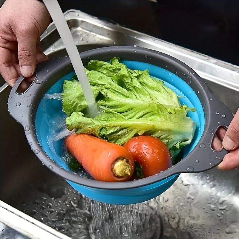 Silicone Collapsible Colander with Handle - Perfect for Washing and Draining Fruit, Vegetables, and Pasta - A Kitchen Gadget for Easy Cleaning and Cooking