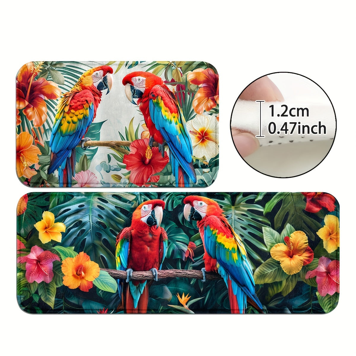 Indoor Entrance Mat for Entryway with Parrot Design, Non-Slip and Machine Washable Polyester - Knitted Fabric, Front Door Mat