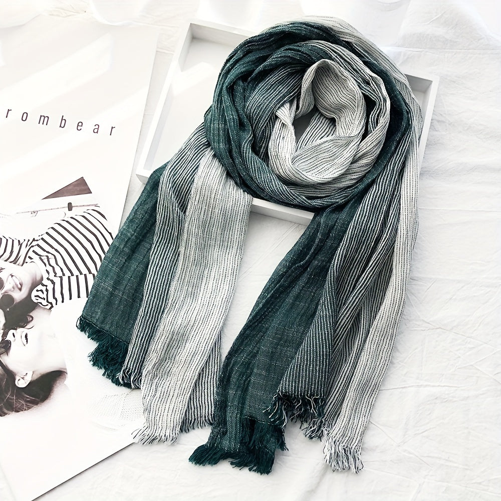 Embrace the Retro British Literary Style with this Popular Choice Elegant Light-Colored Cotton and Linen Scarf. Featuring Bohemian Weave, this scarf is perfect for Men's Spring, Autumn, and Winter. Dimensions: 187.96x79.98cm