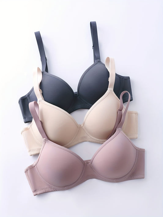 3 Simple Solid Push Up Bras for Everyday Comfort - Women's Lingerie & Underwear