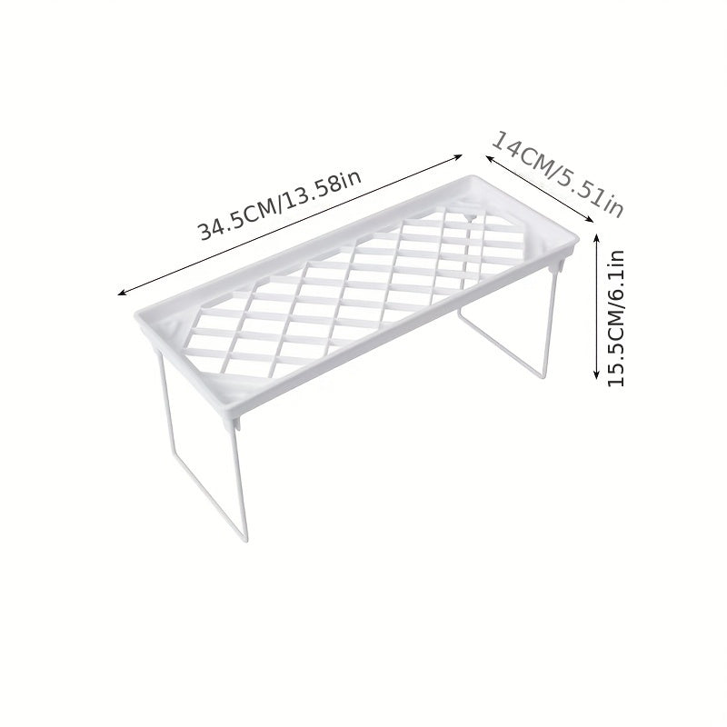 Single-tier iron shelf organizer with partition board for dormitory desktop storage. Made of non-electric plastic material, this tabletop storage cabinet is perfect for organizing your belongings.