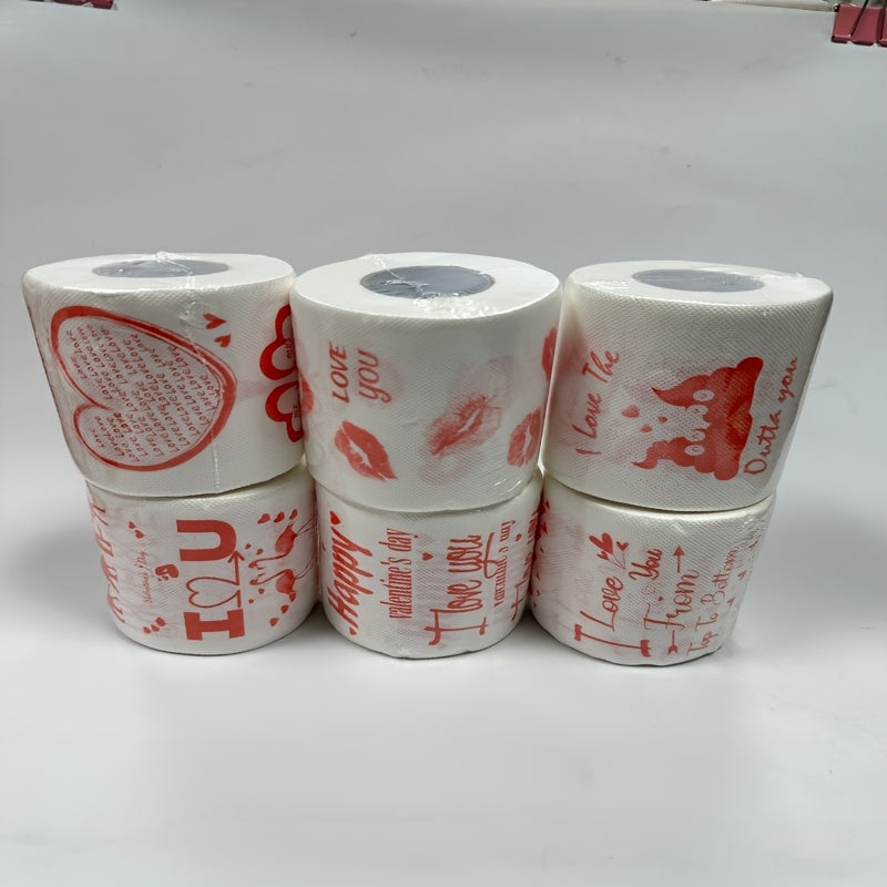 Each pack contains 2 rolls of whimsical and creative printed toilet paper, featuring a fun mix of birthday, wedding, and Valentine's Day themes. There are 6 unique combinations to choose from, including flamingos, XOXO, Cupid, red lips, hot kisses, LOVE