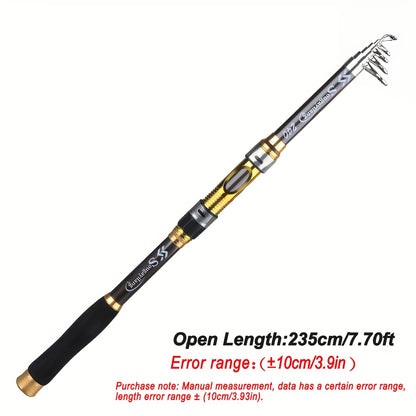 Sougayilang Telescopic Spinning Fishing Rod, 207.87cm to 294.74cm, Golden Carbon Fiber, Medium Action, Freshwater & Saltwater.