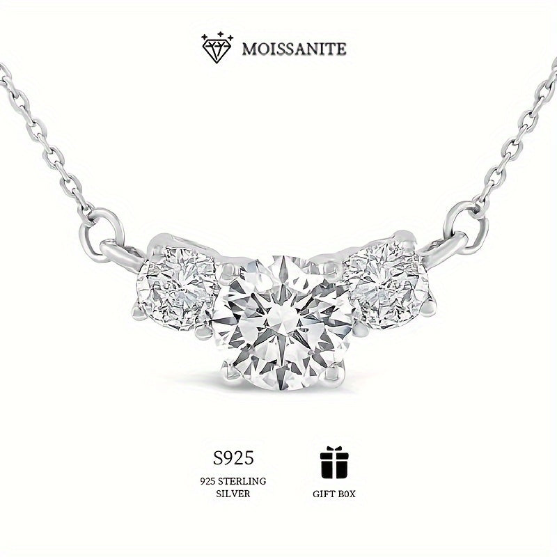 Luxurious Hypoallergenic Three Stone Necklace in 925 Sterling Silver with 2-4ct Moissanite. Perfect Gift for Valentine's Day or Birthday, Comes with Moissanite Certificate and Elegant Gift Box, Ideal for Women.