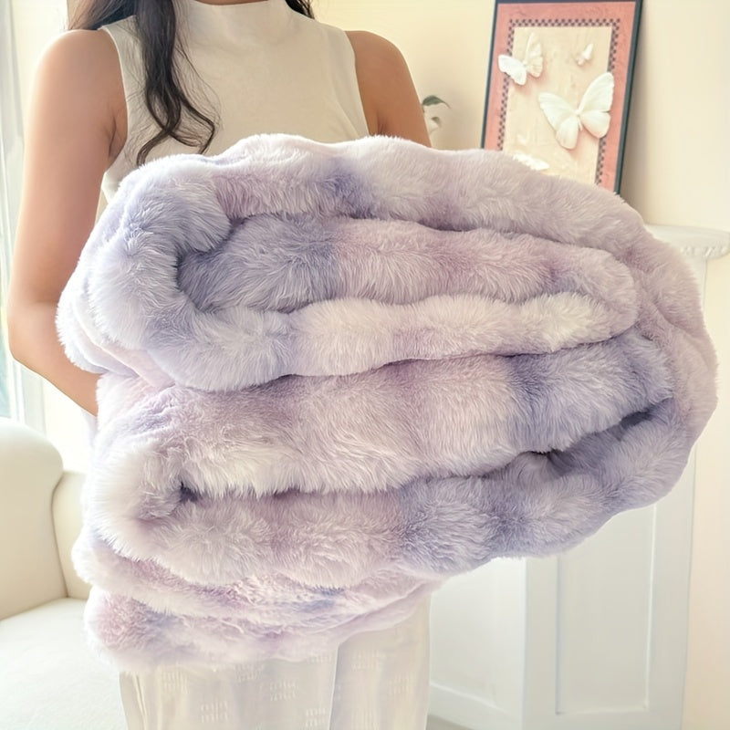 Super-Plush Faux Rabbit Fur Throw Blanket - Snuggly, Inviting, and Opulent for Sofa, Bed, Workspace, and Journeys - Chic Geometric Design in White, Adorable Blanket