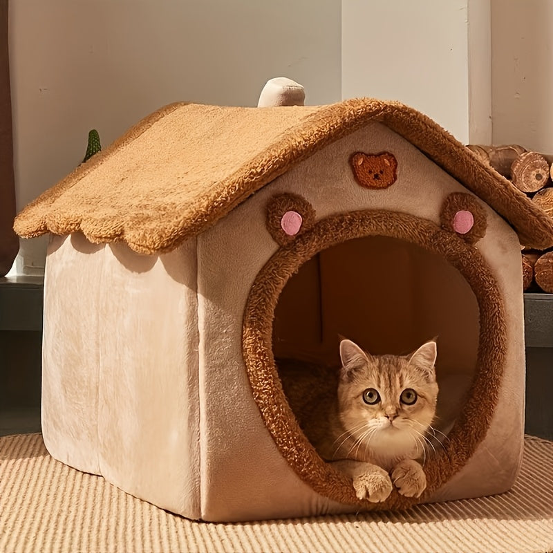 Cute Cat Pet House, washable and detachable, warm for winter, comfy for cats and dogs. Affordable and high-quality.