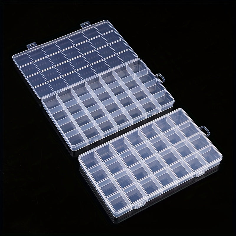 Rectangle plastic storage box with 28 compartments for jewelry, earrings, beads, and crafts.