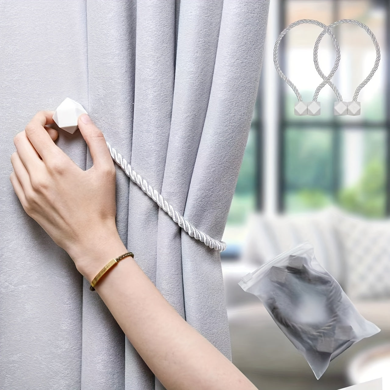 Contemporary Rope-Style Magnetic Curtain Tiebacks - Perfect for Enhancing Living Room, Office, and Home Décor