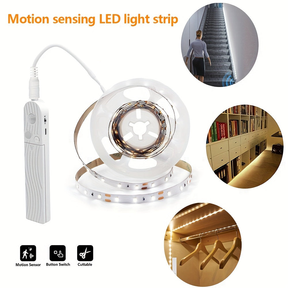 1 set of 99.97cm-5.0m motion-sensing LED light strips, with human body sensing and induction switches, ideal for various indoor spaces. (Batteries not included)