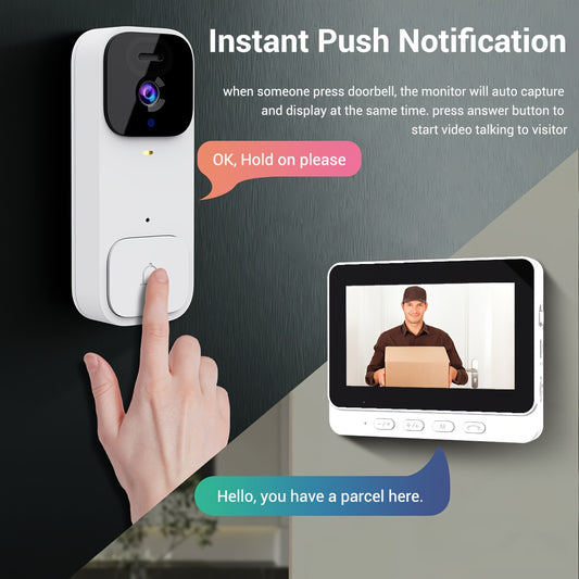 1 set of true wireless video doorbell with 480P camera and 10.92 cm screen for real-time monitoring. No app or network required, user-friendly for elders. Supports SD card for saving images