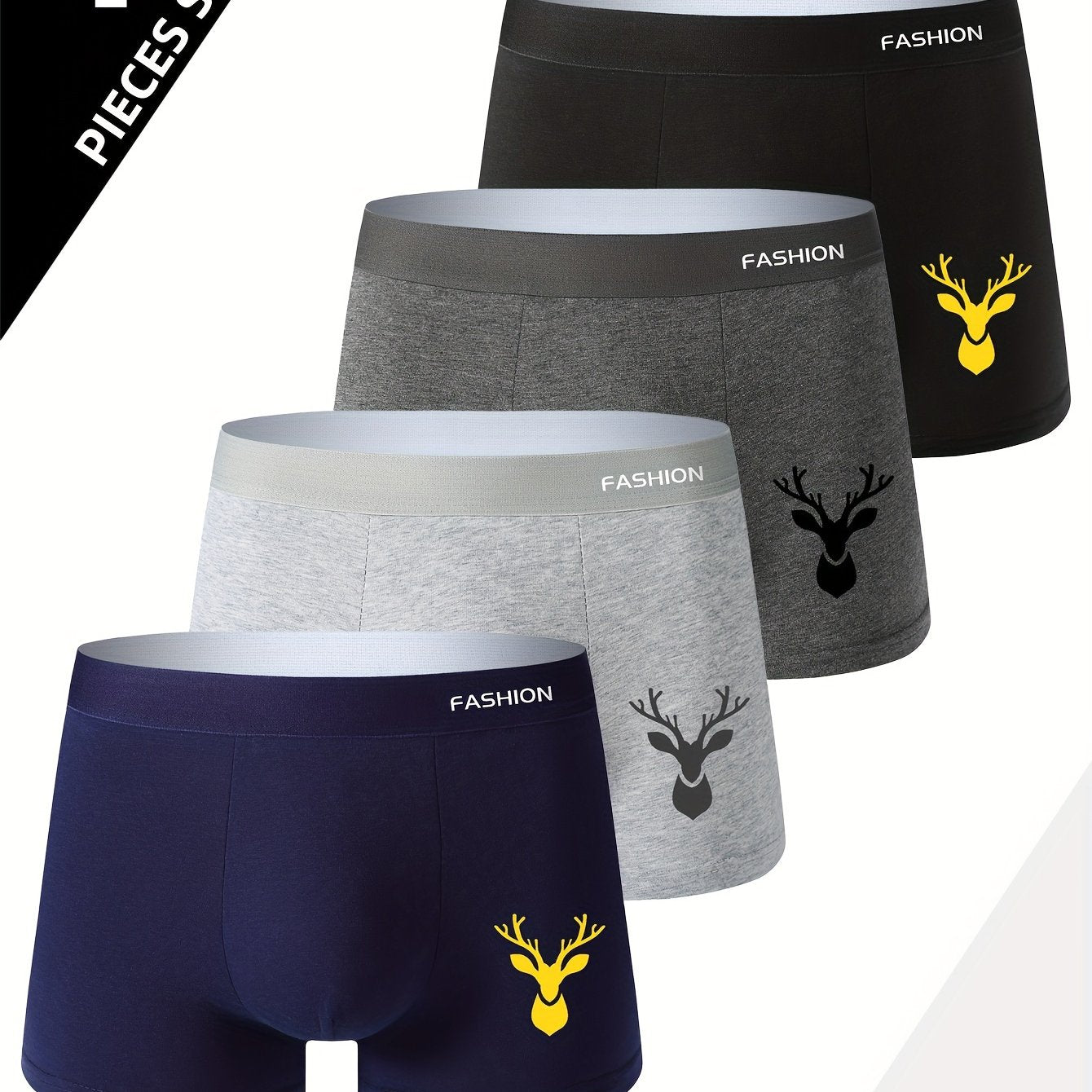 Set of 4 breathable, soft men's underwear with animal print design.