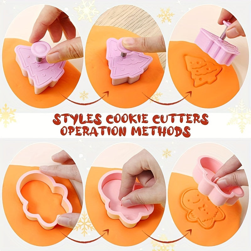 Set of 8 Christmas Cookie Cutters - Includes Gingerbread, Tree, Snowman, Santa, Bell, and Snowflake Shapes - Ideal for Holiday Baking and Decorating