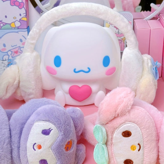 Stay warm and cozy this winter with Sanrio's adorable Kuromi & Cinnamon My My Melody Plush Earmuffs! These retractable earmuffs in pink, white, and purple feature a durable and cute kawaii design that is perfect for the cold weather. They make a