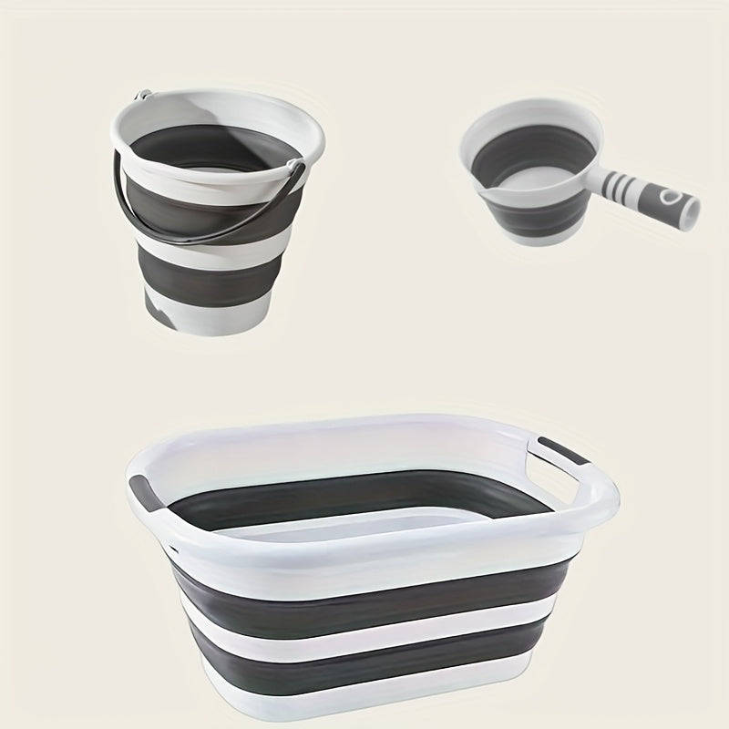 Collapsible Multifunctional Home Basin Set - Includes Plastic Wash Tub, Bucket, and Scoop for Toy Storage, Laundry, Snacks, Clothing Organization, Camping, Beach Trips, Car Wash, Pet Bathing, and Grooming - Perfect for Living Room, Outdoor Use, Bathroom