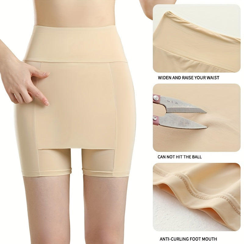 Seamless high waist shaping shorts for women with tummy control and slimming features, made of lightweight double layer ice silk.