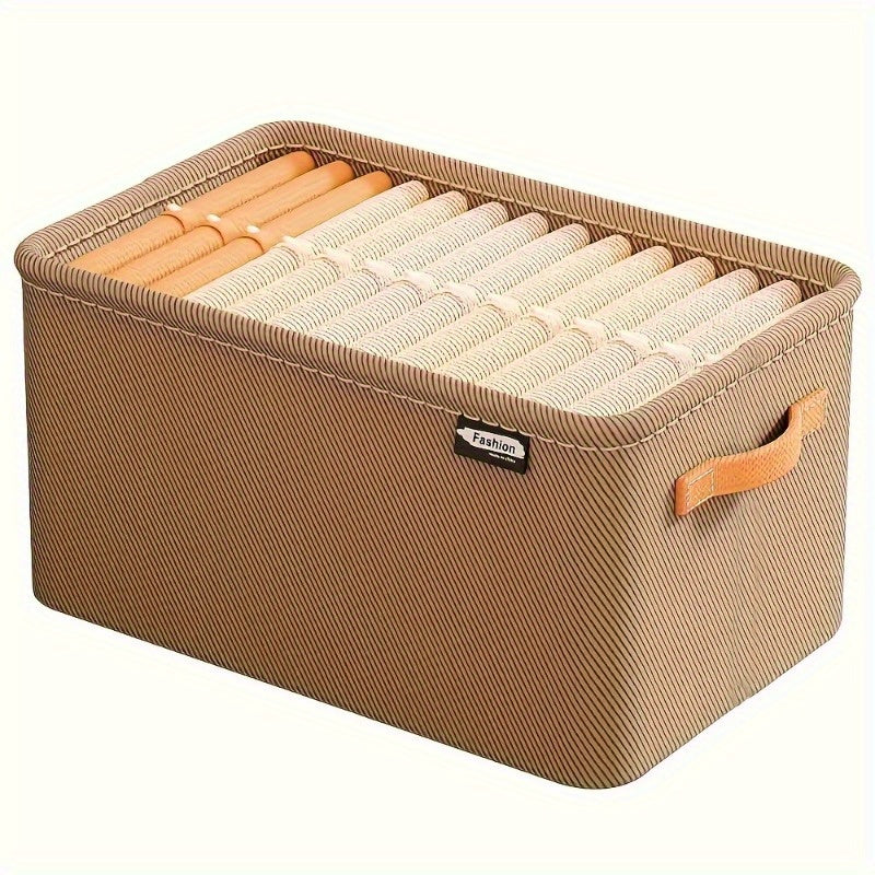 Square-shaped canvas storage box perfect for organizing clothes, underwear, and sweaters. Features handles for easy portability and space-saving solution for your closet. Not waterproof but versatile and essential for home organization, can be used for