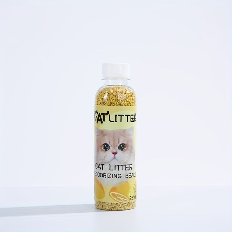 Plant-based pet deodorizing beads with fresh scent for litter boxes, eliminates odors and keeps pet's environment clean and fragrant.