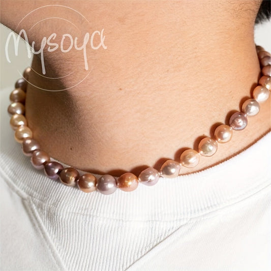 Exquisite Baroque Pearl Necklace in Purple & Pink - Handcrafted with 10-12mm Natural Freshwater Pearls and a Golden Clasp, Presented in a Gift Box - Ideal for Everyday, Special Occasions, and Celebrations such as Birthdays, Anniversaries, and Valentine's