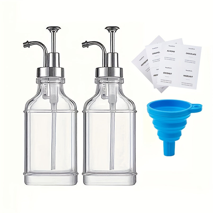 2 pieces of 500ml/16.9oz square crystal white glass material dispenser bottles for coffee syrup, milk tea syrup, or soap