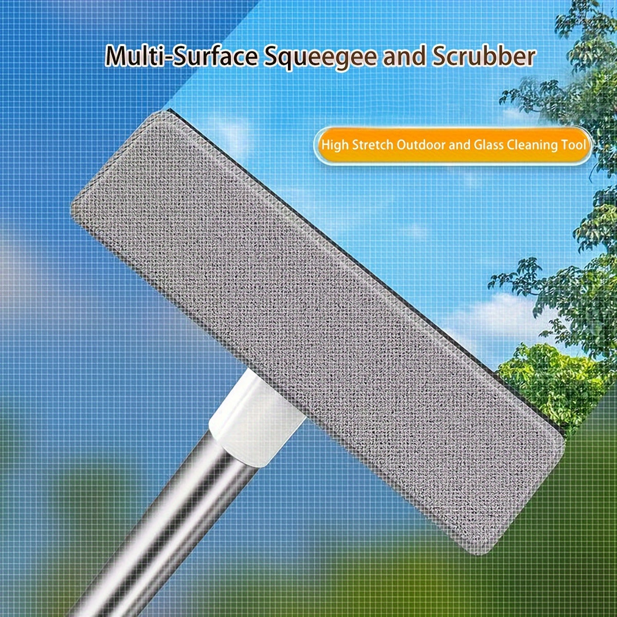 1 Set includes a 2-in-1 window cleaning brush and squeegee with 2 cloths for high stretch outdoor and glass cleaning.